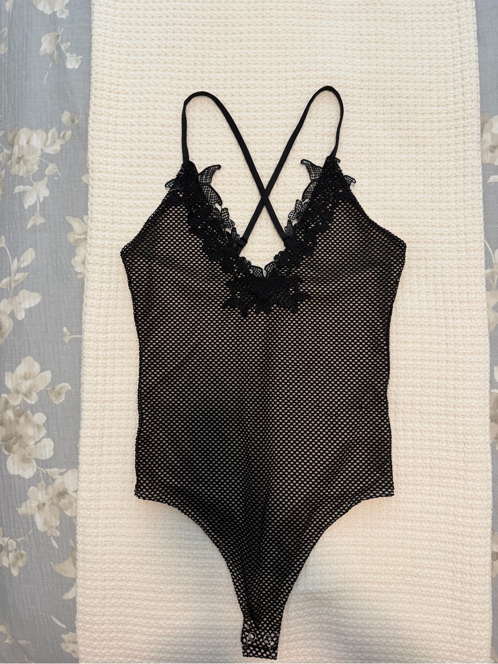 Express Black Fishnet Lace-Trim Bodysuit